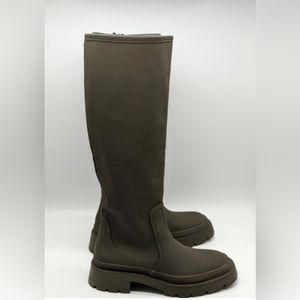 Zara khaki knee high rubberized boot *blogger favourite*
